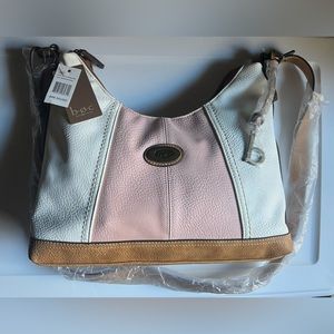 b.o.c Born Concept Shoulder Bag Purse White/Pink/Luggage With Double Zippers NWT